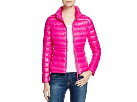 aqua packable down puffer jacket in pink shiny hot pink lyst