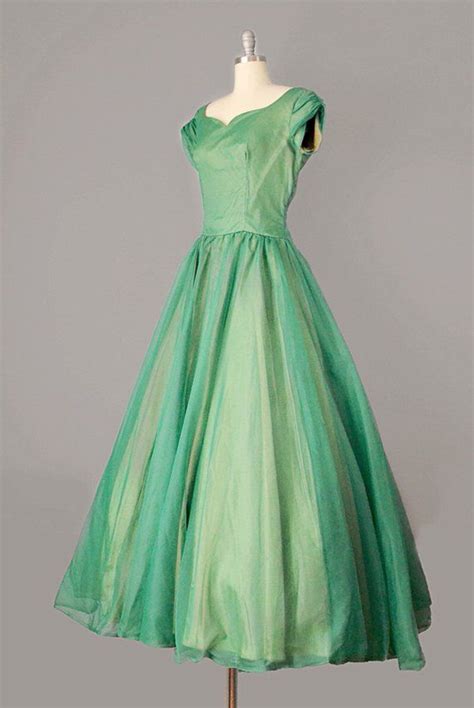 1950s Ball Gown 50s Dress Irridescent Green Layered Etsy Ball