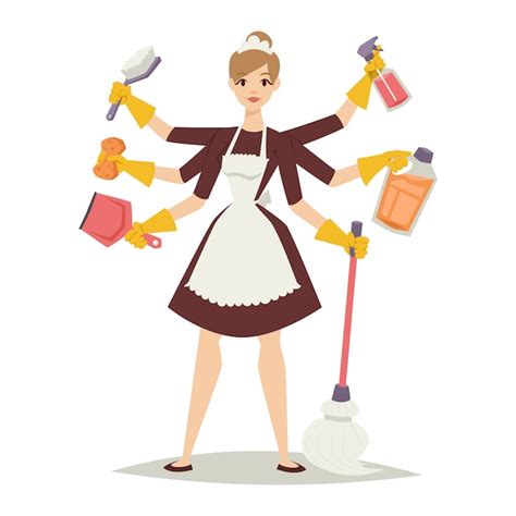 Premium Vector Housewife Girl And Home Cleaning Equipment Icon In