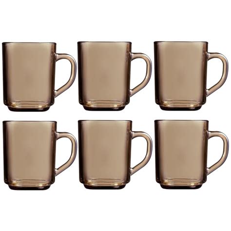 6 Smoked Glass Coffee Mugs