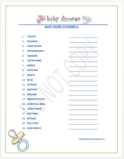 Preparation for this free baby shower game: Free Printable Baby Shower Word Scramble - Your Guests ...