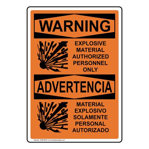 Vertical Explosive Material Bilingual Sign OSHA WARNING