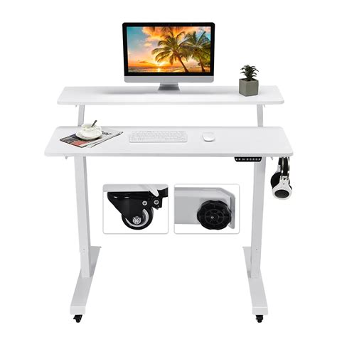 Costway Electric 2 Tier Standing Desk Mobile Sit Stand Desk Height