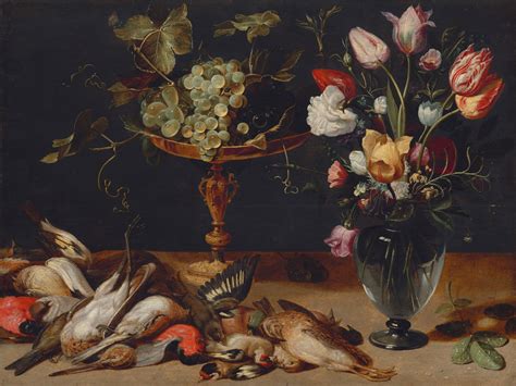 Frans Snyders Still Life With Flowers Grapes And Small Game Birds