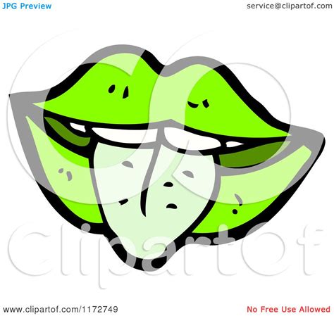 Cartoon Of Green Lips And A Tongue Royalty Free Vector Clipart By