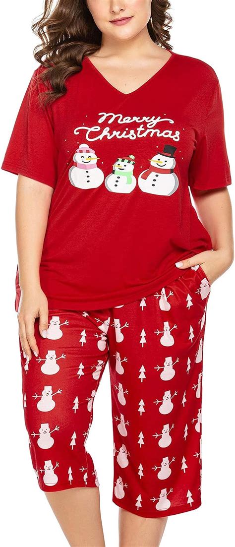 Involand Womens Plus Size Pajama Set Capri Pajama Set Short Sleeve Sleepwear Pj Sets 16w 24w