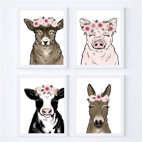 Maybe you would like to learn more about one of these? Farm Animal Set of 4 Prints Nursery Wall Art Farmhouse ...