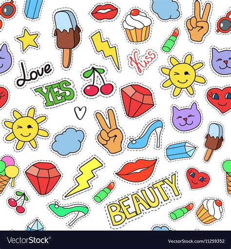 Seamless Background Stickers Pins Patches Vector Image
