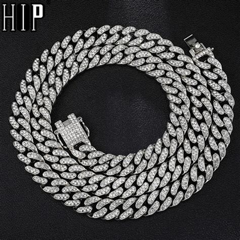 Hip Hop Full Rhinestones Iced Out Miami Curb Cuban Chain Necklace 50