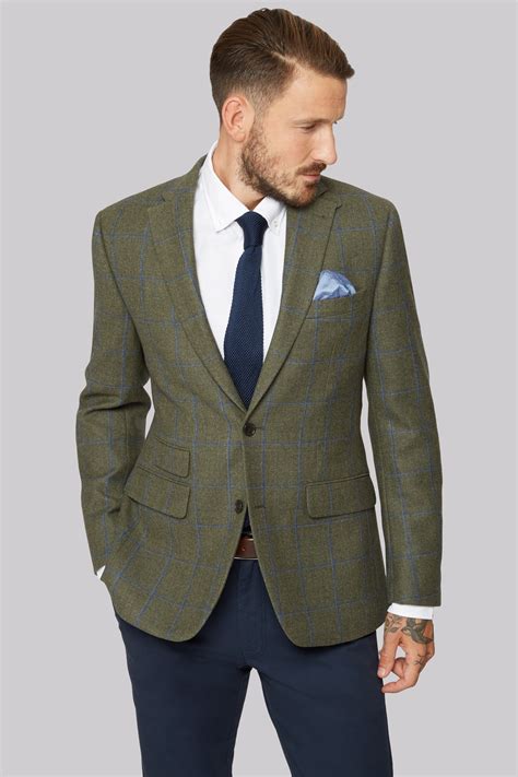 Moss 1851 Green With Blue Windowpane Check Jacket