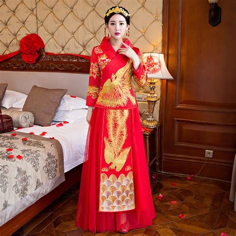 Modern Chinese Traditional Dress Red Vintage Cheongsam Robe Orientale Oriental Silk Wedding