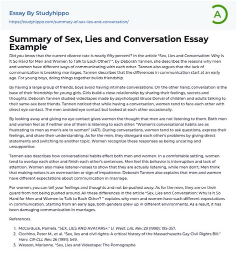 Summary Of Sex Lies And Conversation Essay Example