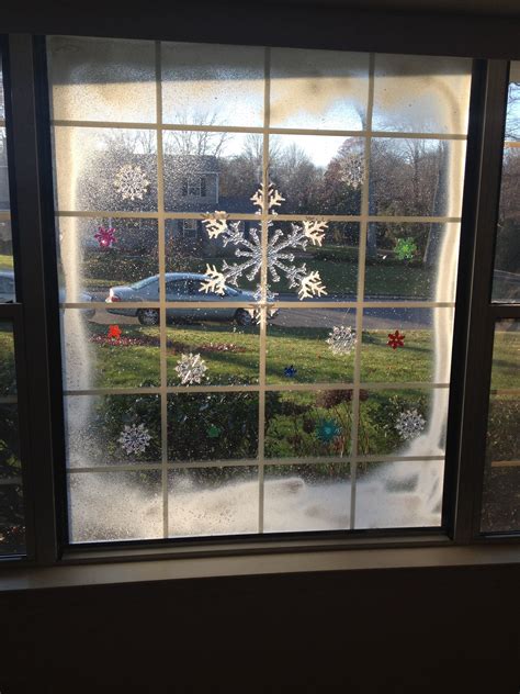 Christmas Window Art Spray Snow And Cling Ons Christmas Window