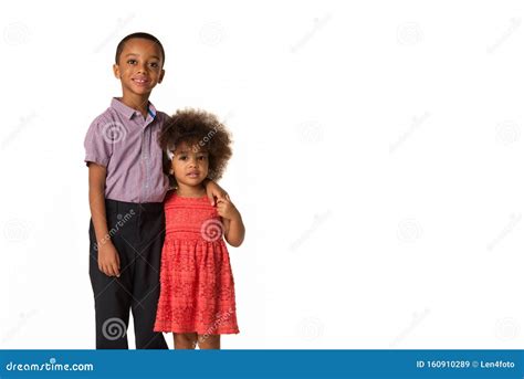 Childhood And People Concept Two Cheerful African American Siblings