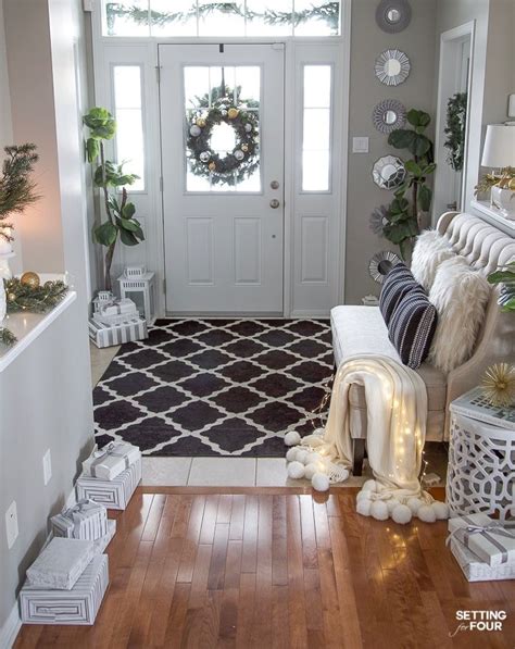 Elegant Silver And Gold Christmas Entryway Decor Ideas Foyer