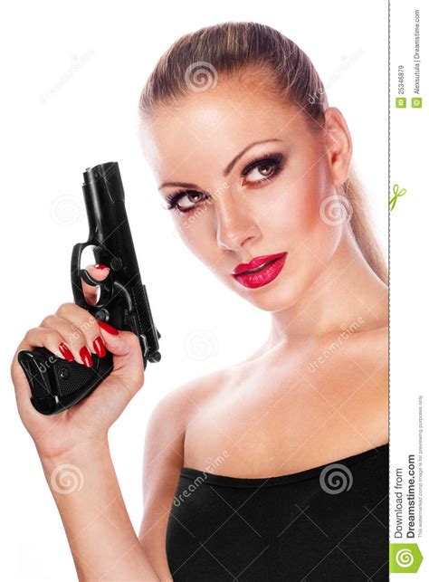 Young Beautiful Woman With Gun Stock Image Image Of Security Pose