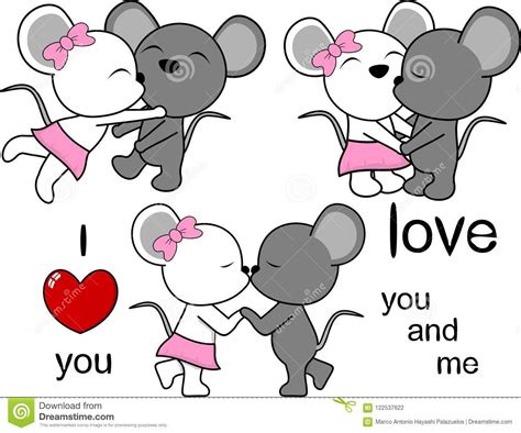 Lovely Cute Mouse Kissing Cartoon Love Valentine Set Stock