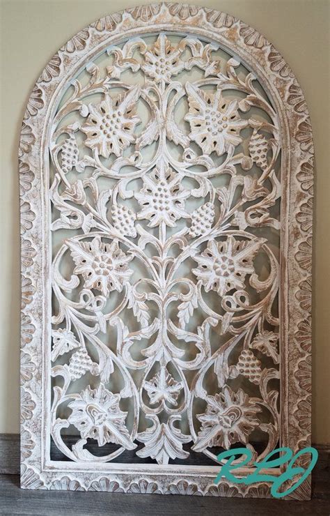 Or a shell wall sculpture for your beach house. Large Rustic Vintage Style Arched Wood Carved Scrolling Wall | Carved wood wall art, Wood ...