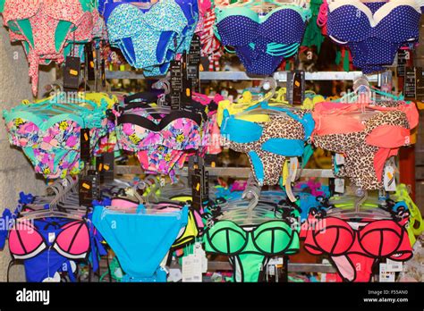 A Shop Display Of Brightly Coloured Bikini Swimwear Stock Photo Alamy