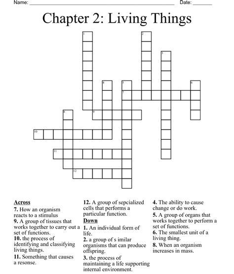 Chapter 2 Living Things Crossword Wordmint