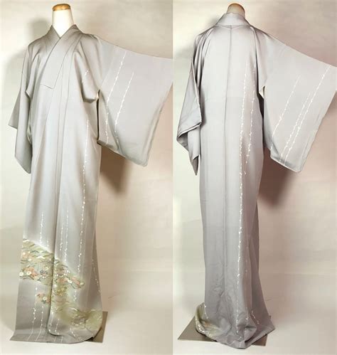 Japanese G012503 Elegant Light Gray Homongi Kimono Vintage Etsy