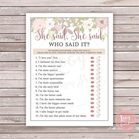 Who Said It Brides Version Lesbian Wedding Shower Etsy Wedding Shower Games Lesbian Wedding