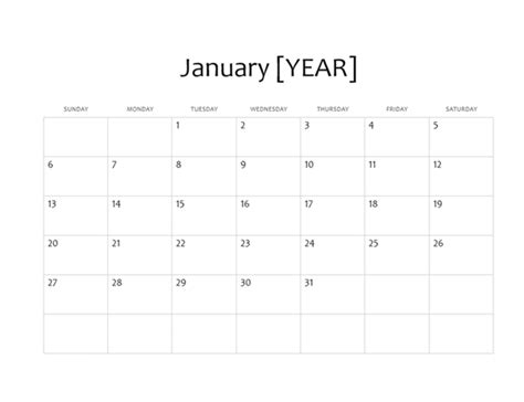 One Month Basic Calendar Any Year