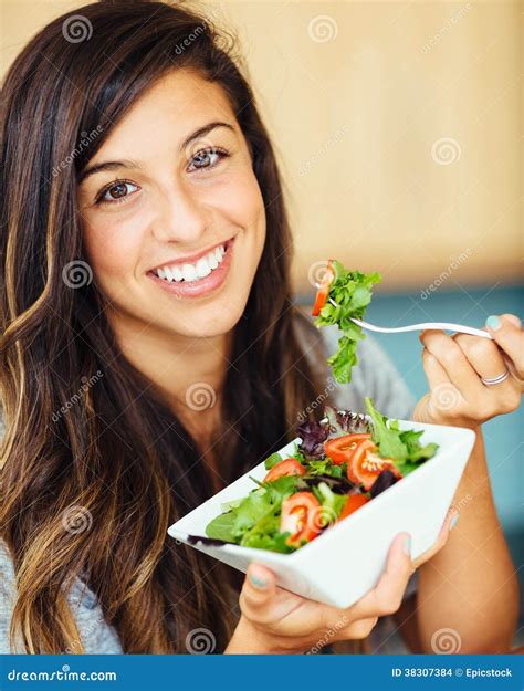 Woman Eating Salad Stock Photo Image Of Food Healthy 38307384