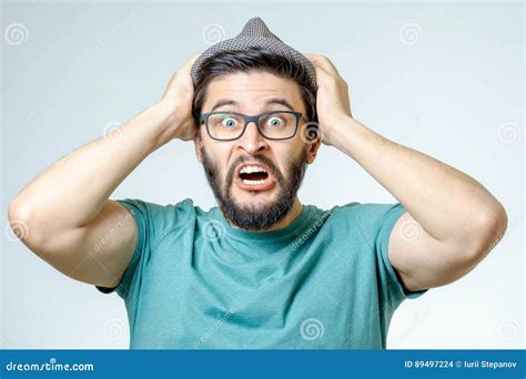 Man With Shocked Amazed Expression Stock Photo Image Of Hipster