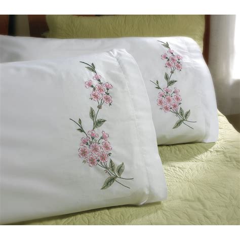 Bucilla Dogwood Branch Stamped Embroidery Pillowcase Pair 20 X 30