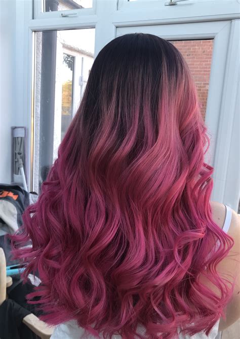 Dark Exaggerated Root With Hot Pink Ends Dark Pink Hair Pink Hair
