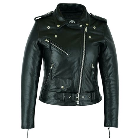 Black Classic Womens Brando Motorcycle Leather Jacket Ladies Biker Cow