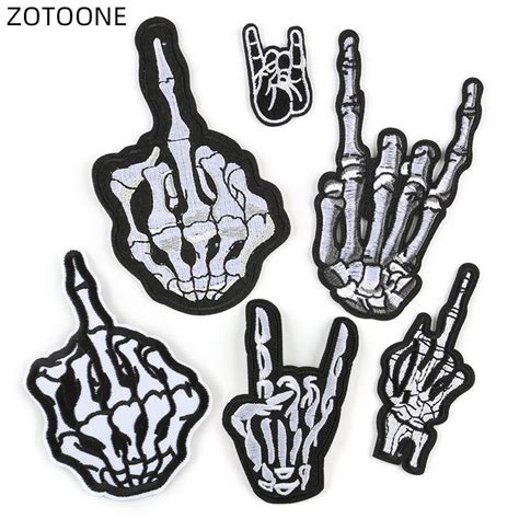 Zotoone Fashion Embroidered Patches Iron On Skull Finger Patch For