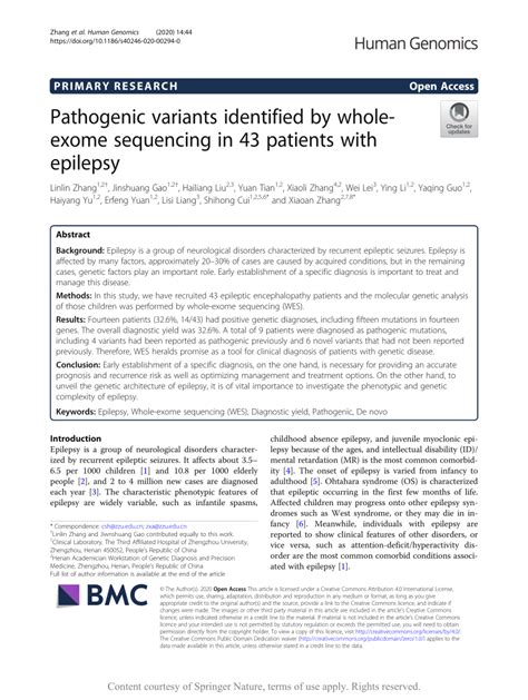 Pdf Pathogenic Variants Identified By Whole Exome Sequencing In 43