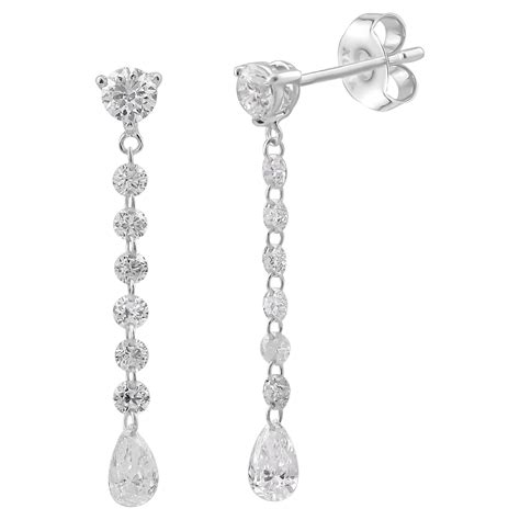 054 Carat Drilled Diamond 18 Karat White Gold Drop Earrings For Sale At 1stdibs