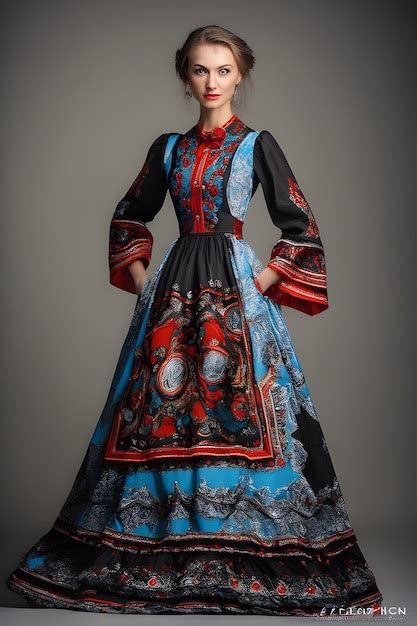 Premium Ai Image Fulllength Model Wears Sarafan Traditional Russian Women S Dress Vivid And
