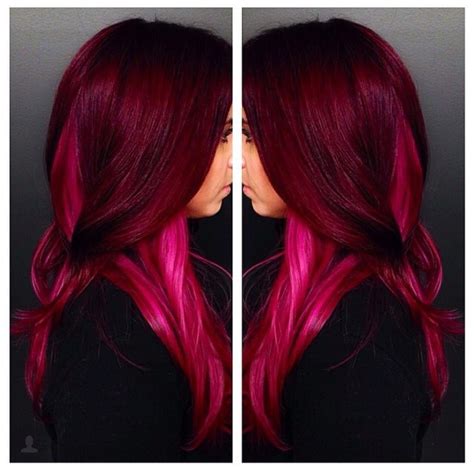 Deep Red And Hot Pink Hair Pink Ombre Hair Pink Hair Hair Color Pink