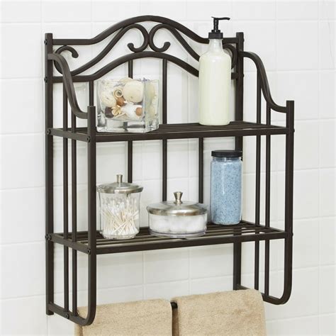 One with open shelves and hanging racks is small enough to squeeze into a sliver of wall space above your toilet, but large enough to pack in the bathroom essentials. Vintage Bathroom Wall Shelf Antique Storage Metal Shelves ...