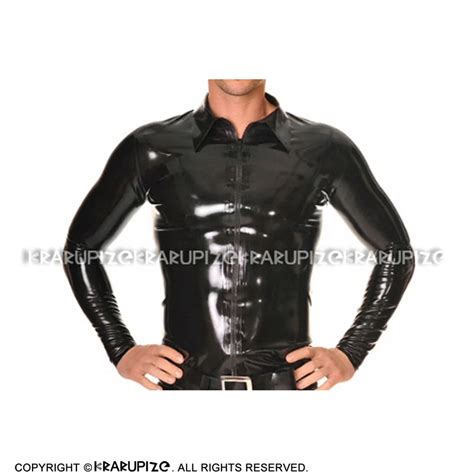 Black Sexy Latex Jacket With Zipper At Front Long Sleeves Turn Down Collar Rubber Coat Top Yf