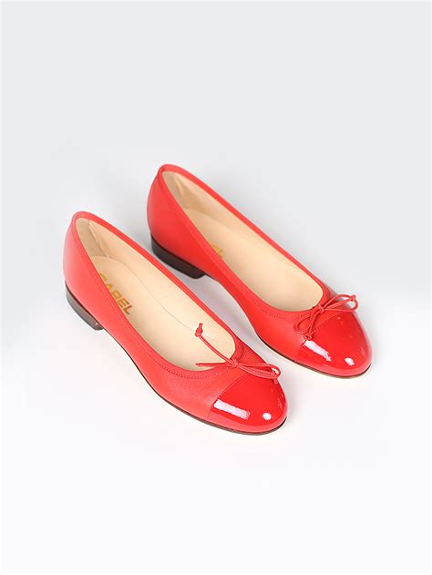 Red Leather And Patent Ballet Flats