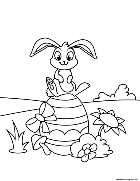 Cute Bunny Sitting On Easter Egg Coloring Page Printable