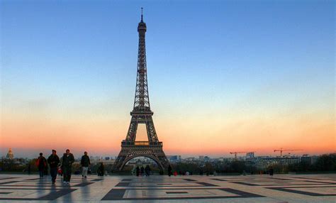 France Eiffel Tower Sunset From The Trocadero Plaza In
