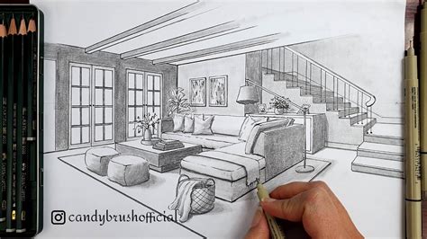 Drawing A Living Room In Two Point Perspective Timelapse Youtube