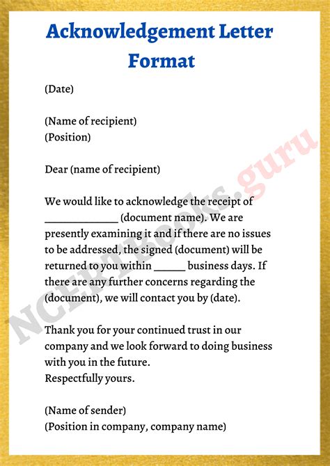 Acknowledgement Letter Template Sample