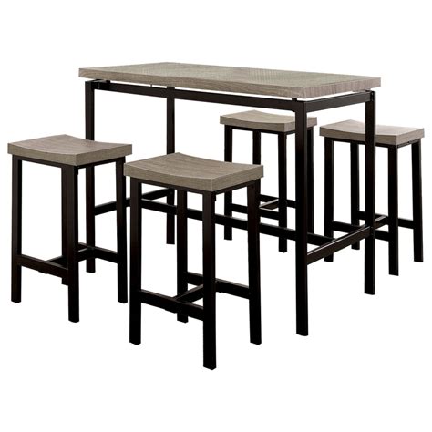 Benzara 5 Piece Wooden Counter Height Table Set In Brown