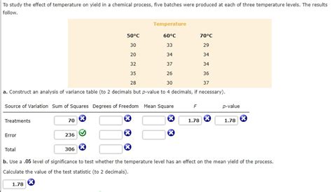 Solved To Study The Effect Of Temperature On Yield In A Chemical