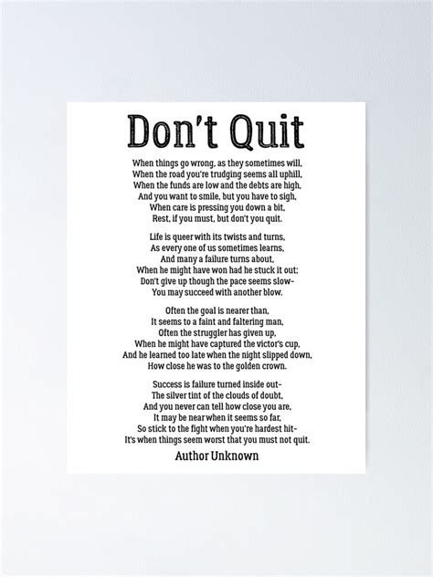 Dont Quit Powerful Motivational Poem Poster For Sale By