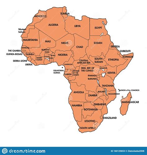 Overzichtskaart van afrika met landen, plaatsen, rivieren, bergen en zeeën. Kaart Van Afrika Met Alle Landen Vector Illustratie ...