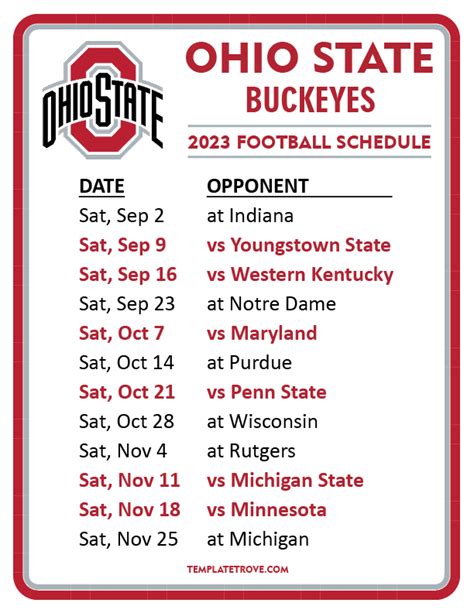Printable 2023 Ohio State Buckeyes Football Schedule