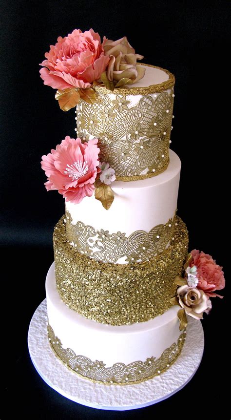 Gold Lace Wedding Cake